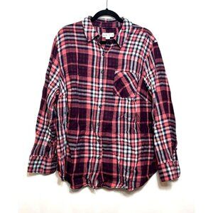 Ava & Viv Womens Multicolor Casual Button Down Flannel Shirt Size 2X